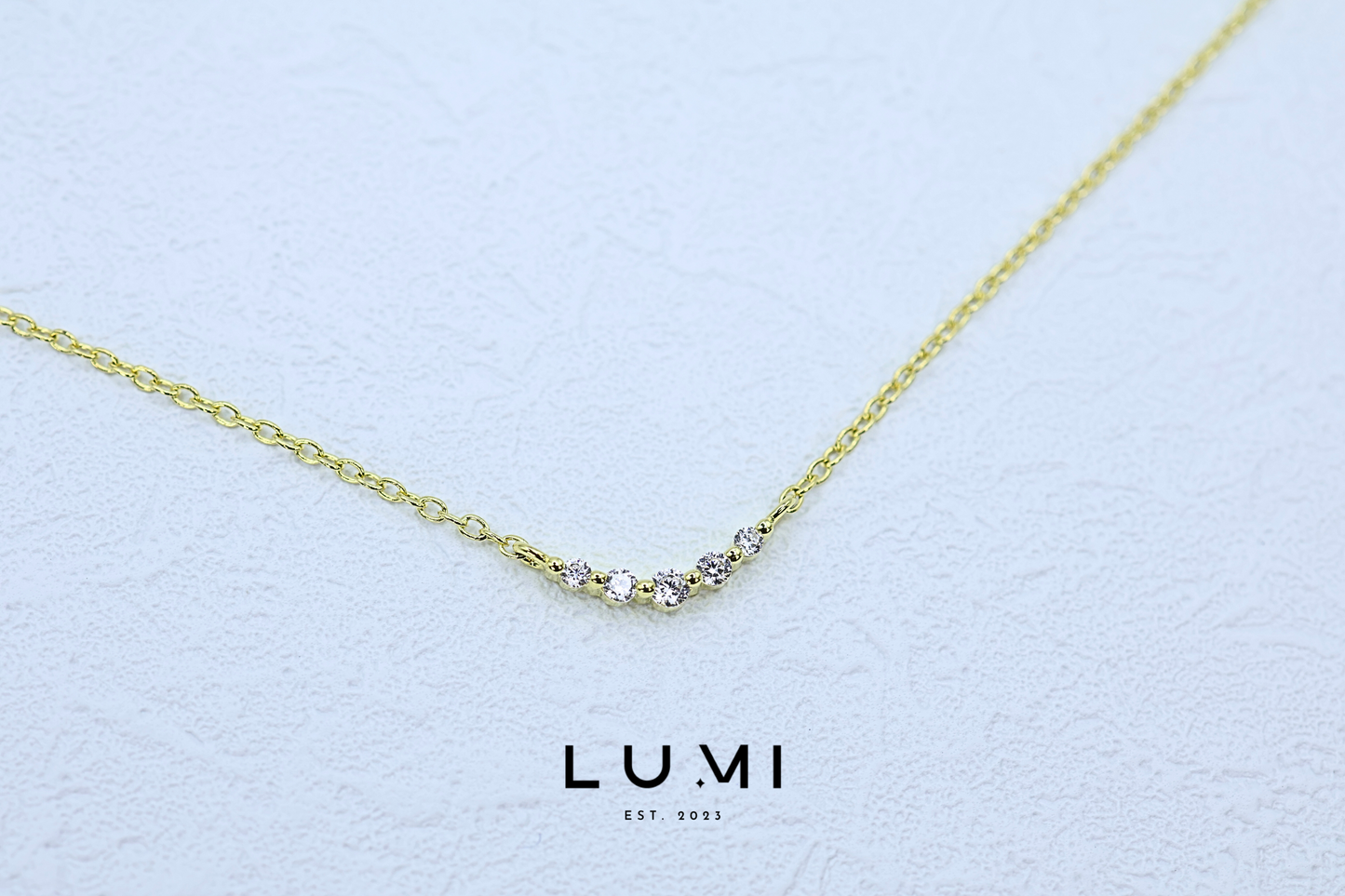 LUMI - 14k Yellow Gold Plated, Sterling Silver 5 Stones setting Necklace