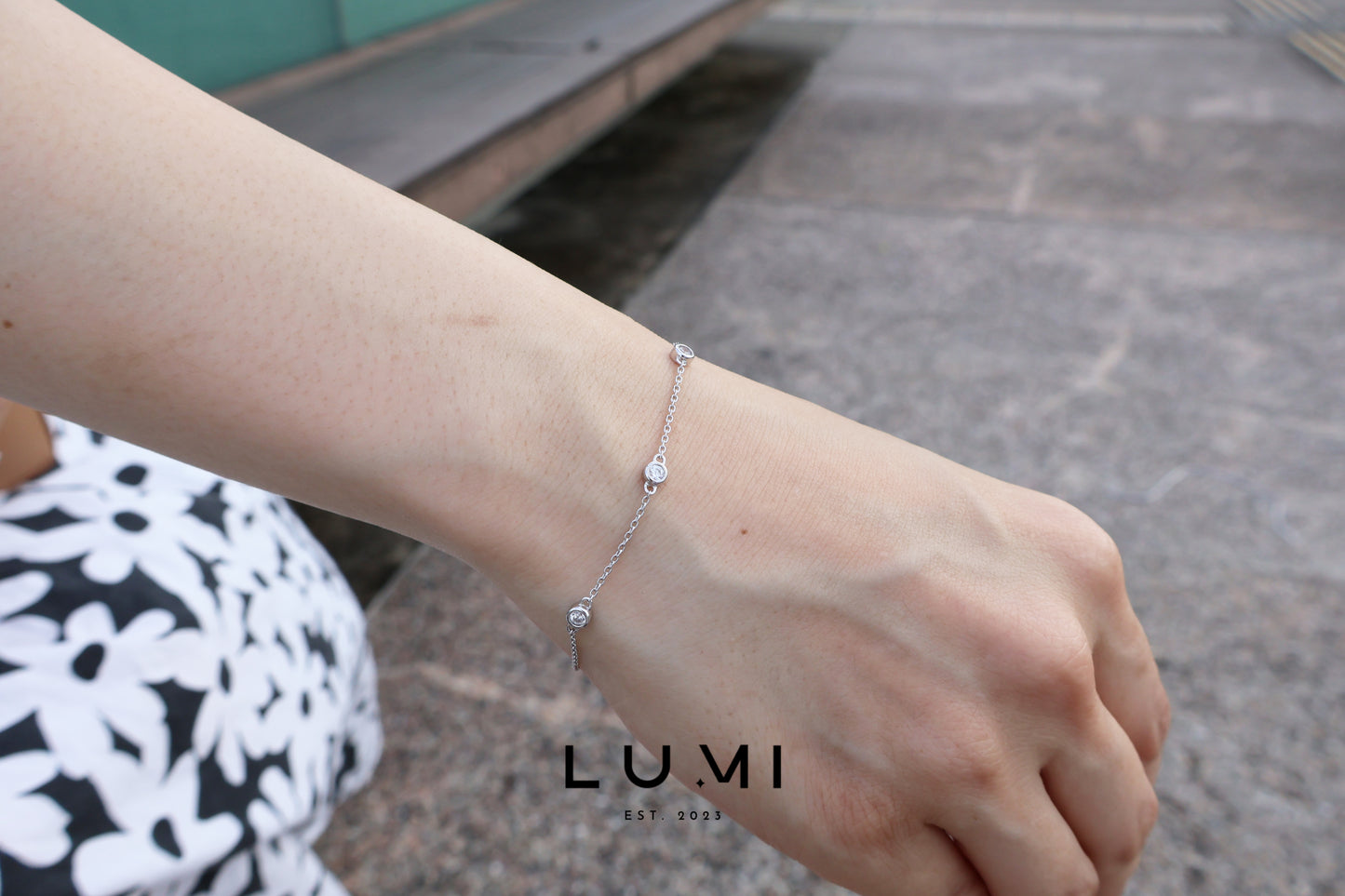 LUMI - Rhodium Plated Plated, Sterling Silver Bezel setting Bracelet