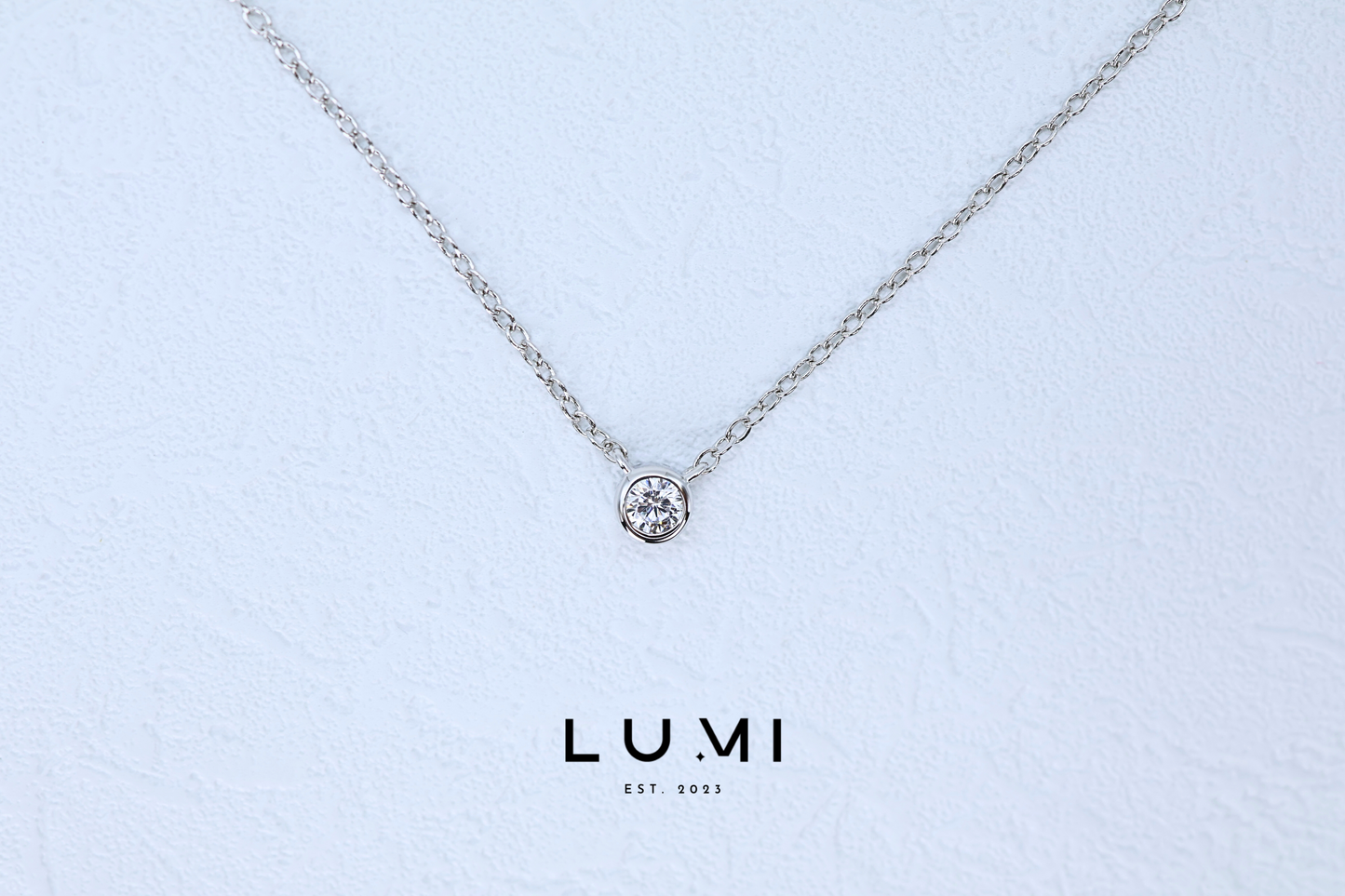 LUMI - Rhodium Plated, Sterling Silver Bezel setting Necklace