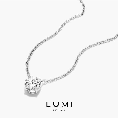 LUMI 18k Solid Gold - 3.01 carat, E color, VS1, IDEAL cut, Lab Grown Diamond Necklace