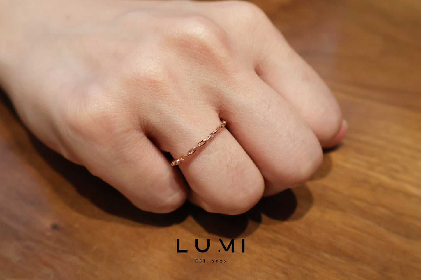 LUMI - 14k Rose Gold Plated, Sterling Silver Solid Chain ring
