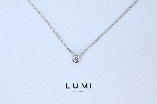 LUMI - Rhodium Plated, Sterling Silver Bezel setting Necklace